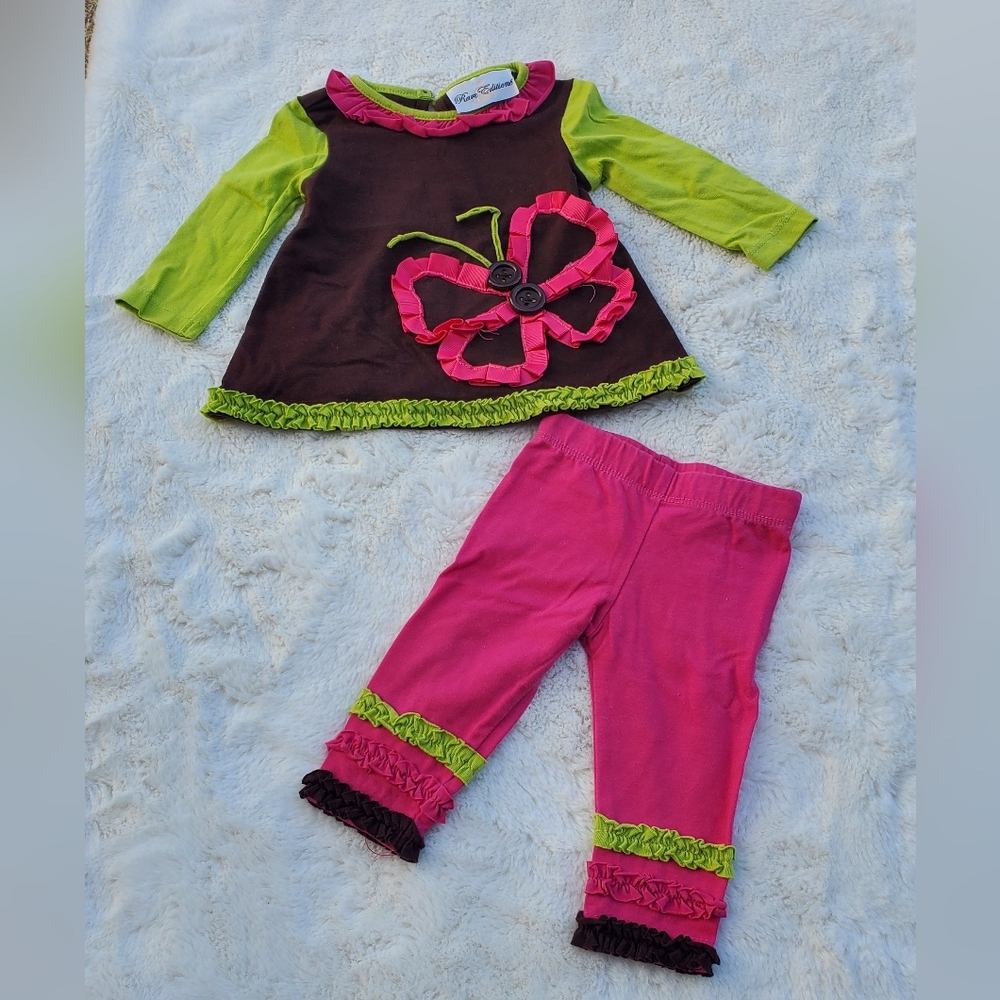 Colorful Infant Outfit with Ruffle Details Sz 3/6m